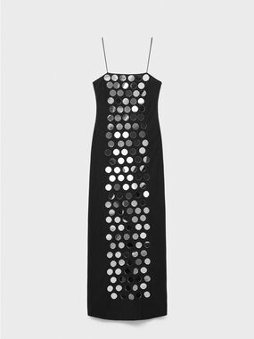 Mango Black Maxi Slip Dress with Silver Disco Dot Panel